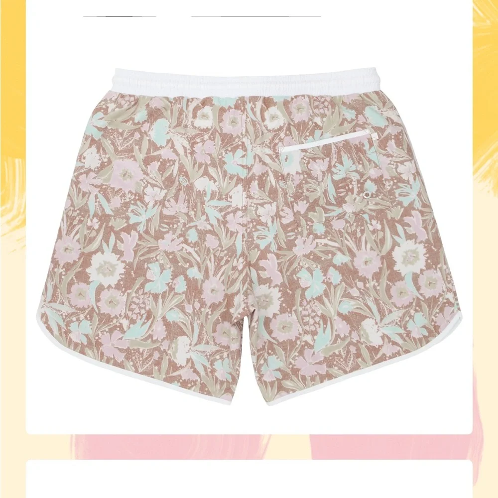 Kids Pink Floral Swim Trunks